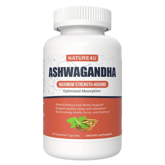 Nature4U Ashwagandha 4000mg Extra Strength, Natural Adaptogen Mood & Stress Support, Sleep & Energy Support, 90 Vegan Capsules 1 bottle United States