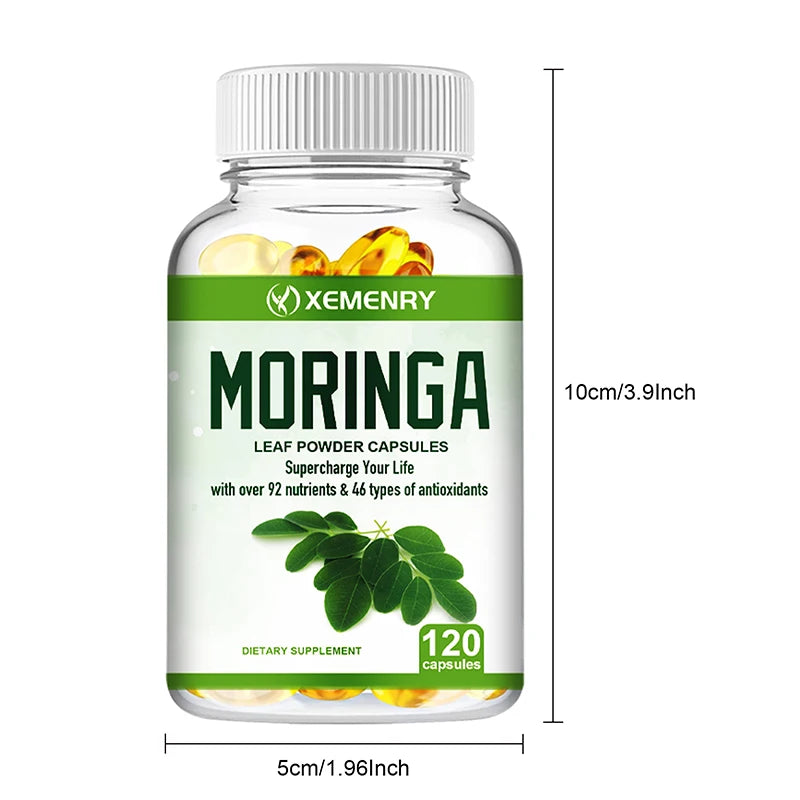 Moringa Supplement - Support Immune System, Energy, Metabolism, Antioxidant - 120 Capsules