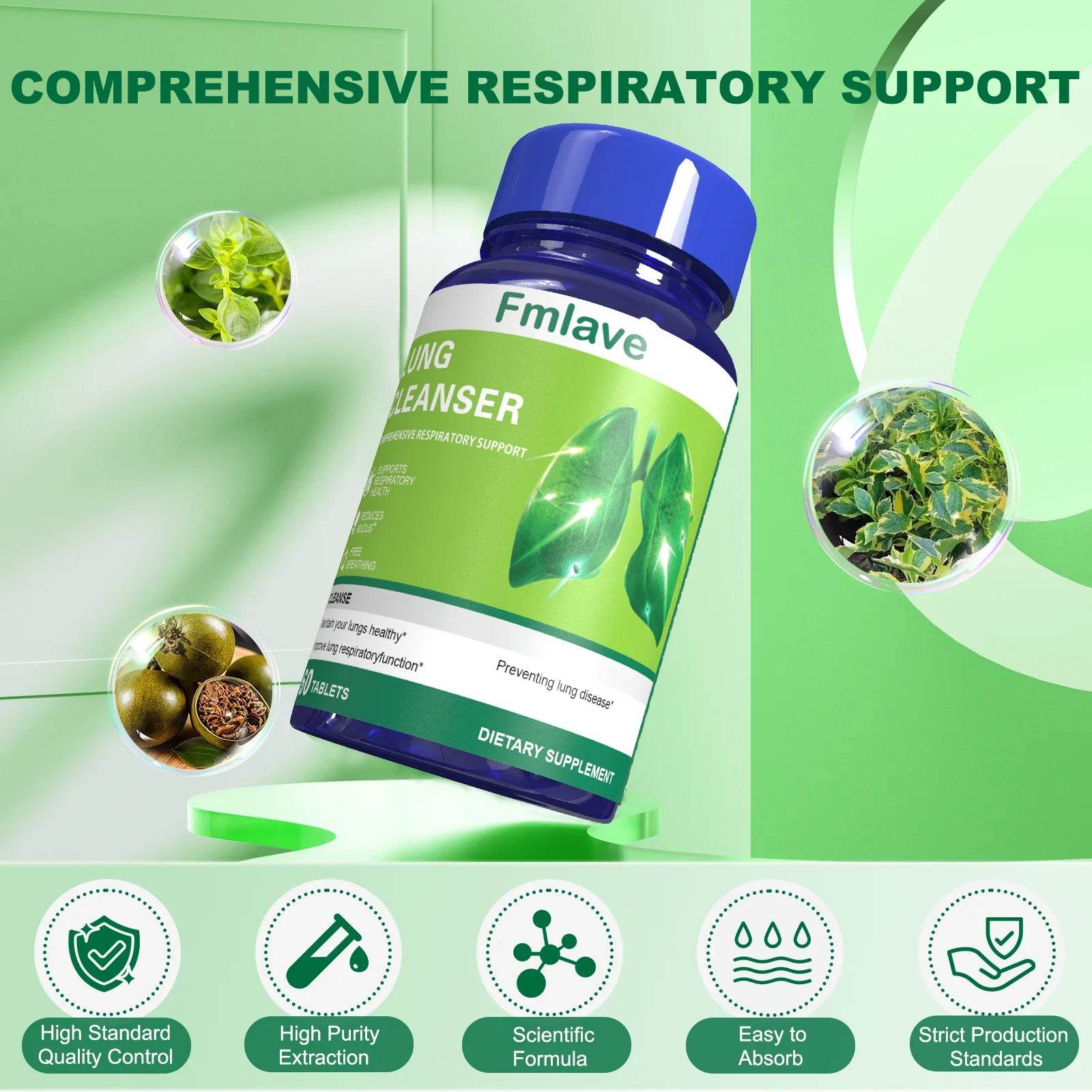 Lung Cleanser Health Supplement, Powerful Herbals Extract Formula For Lung Cleanse, Immune & Mucus Support, 60 Tablets (36g)