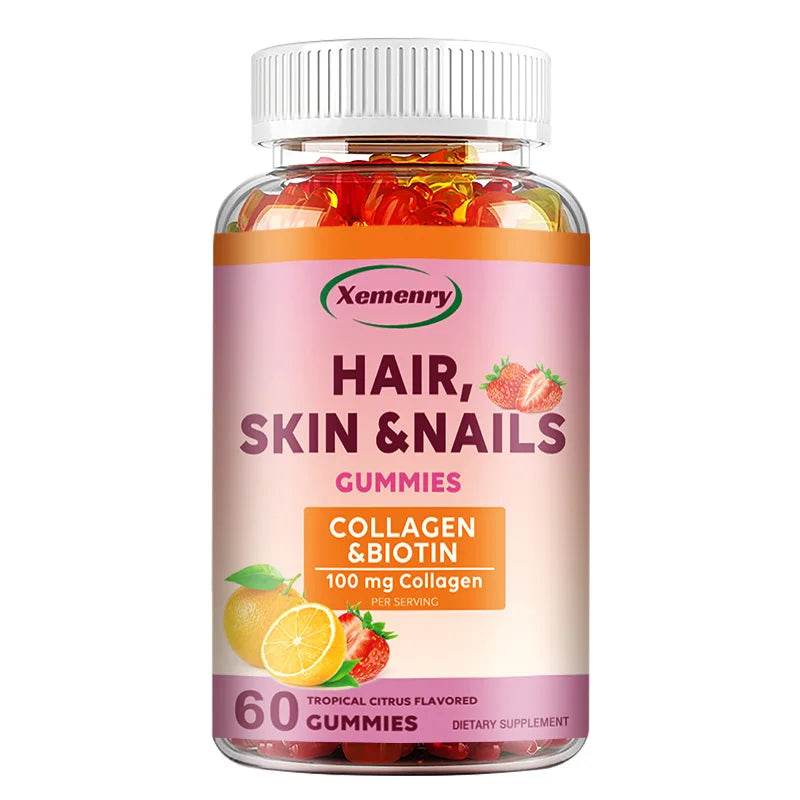 Hair, Skin & Nails Vitamins - Contains Biotin, Collagen - Promotes Hair Growth, Nourishes Skin, Strengthens Nails - 60 Gummies 60 Gummies United States