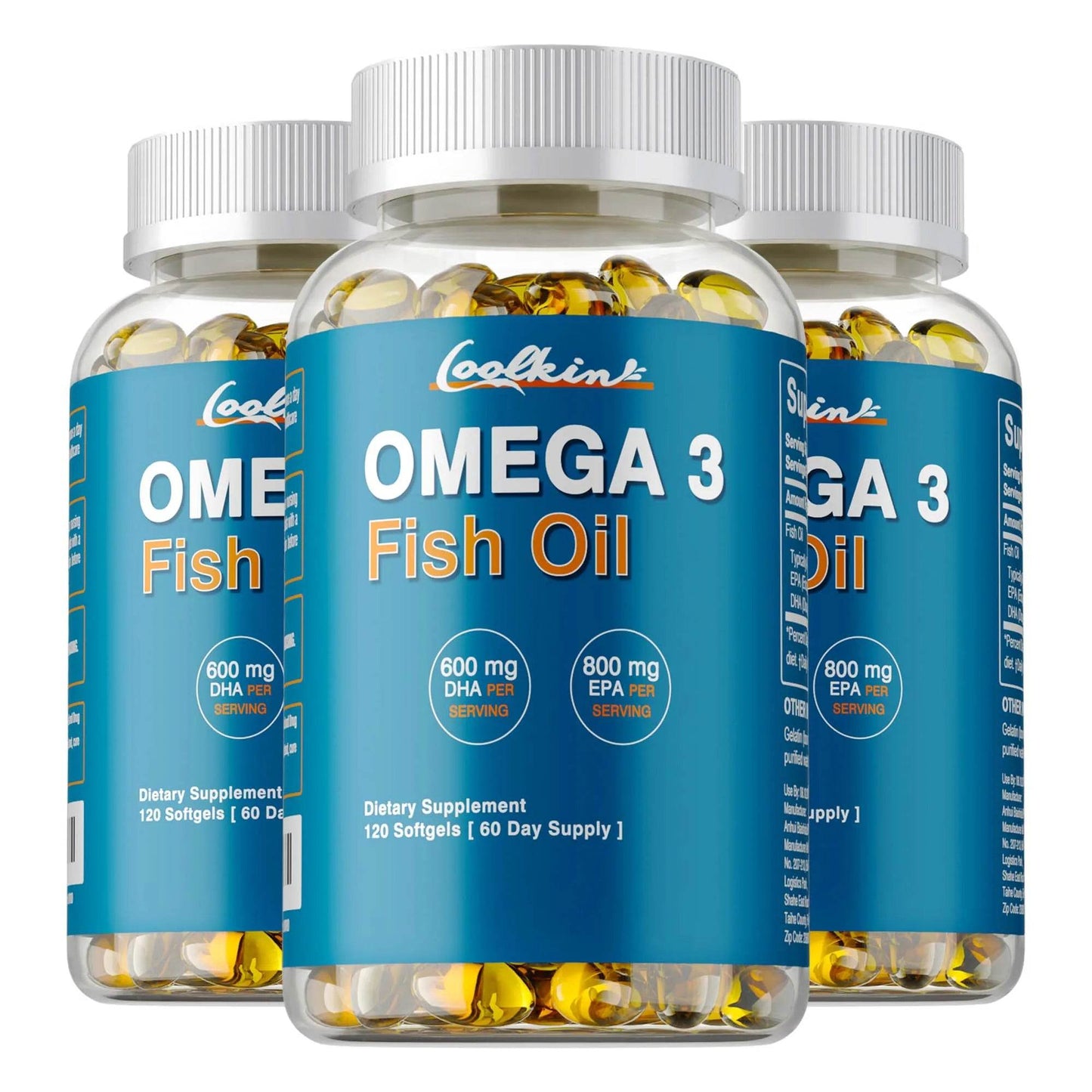 Omega 3 Fish Oil - with DHA & EPA - Supports Brain, Nervous System, Cardiovascular, Skin Health, Antioxidant - 120 Capsules Three - Best choice United States