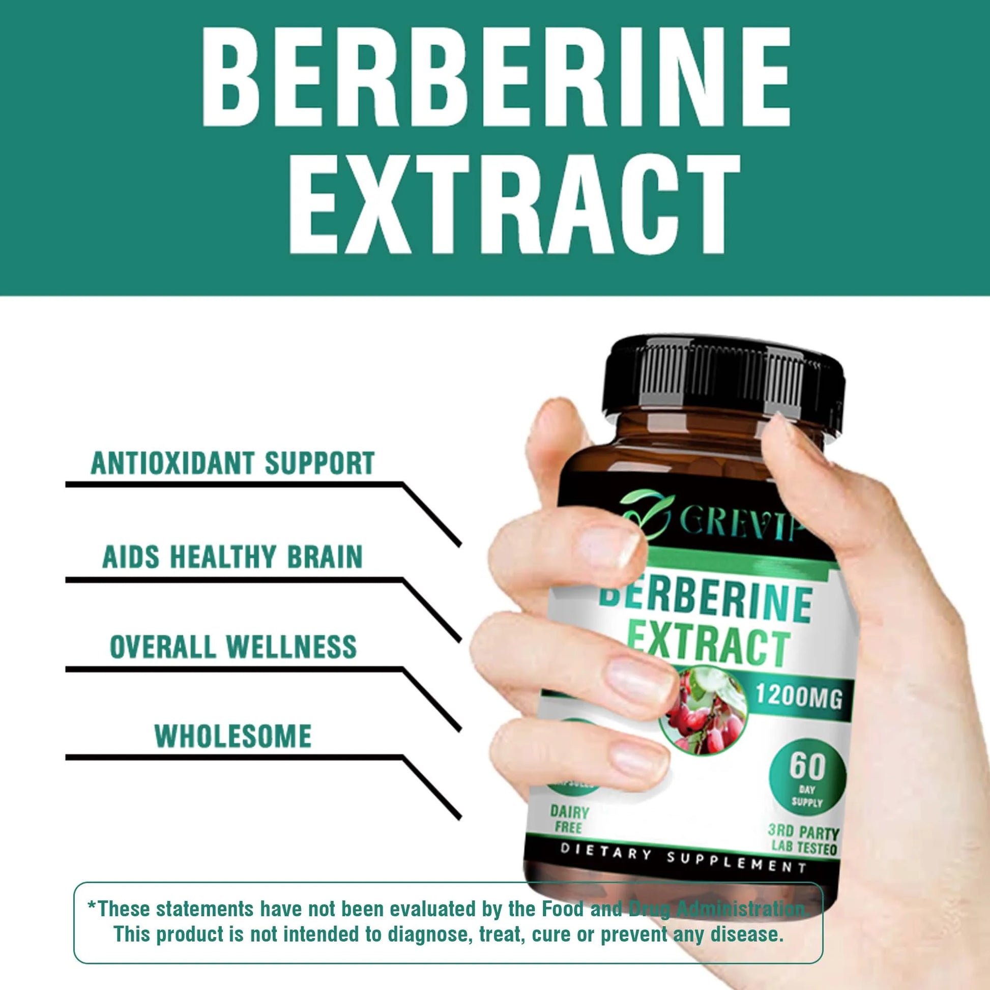 Berberine Supplement 1200mg - Gut Health, and Enhance Immunity, Helps with Glucose Levels - 120 Capsules