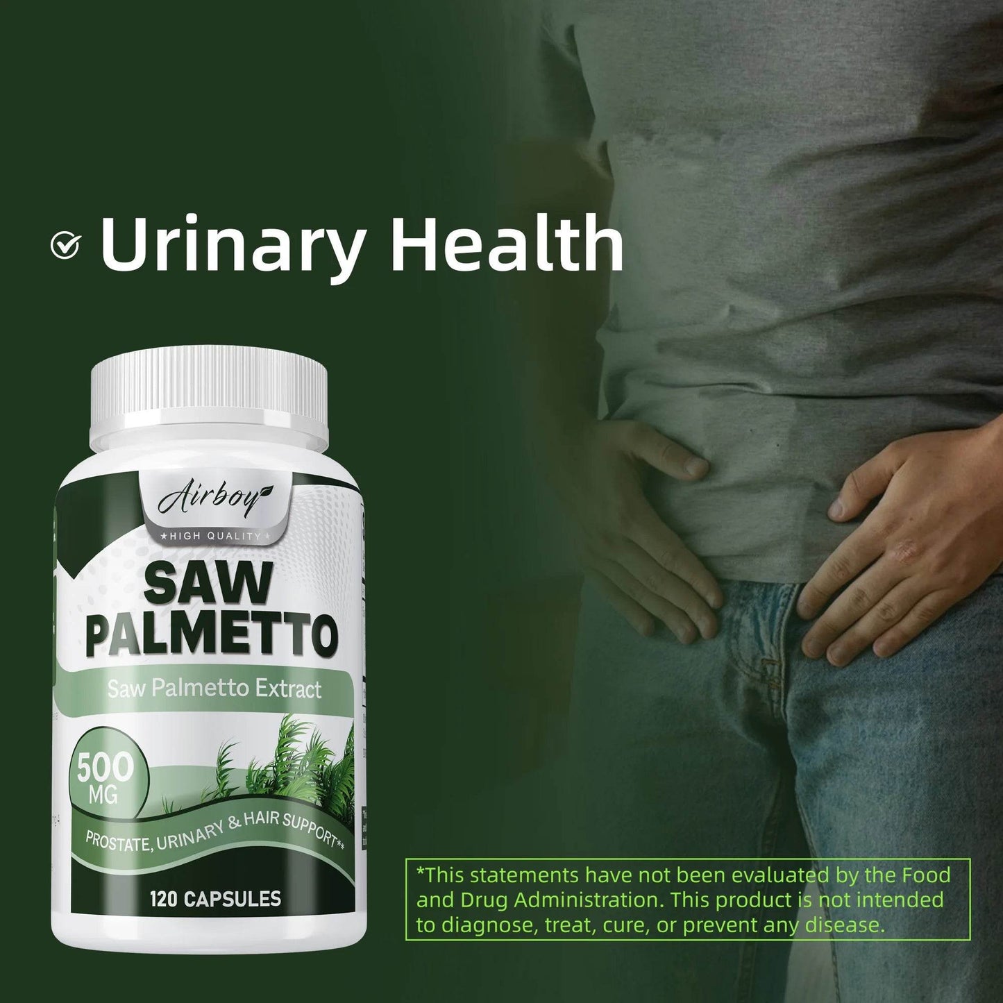 Saw Palmetto Capsules - for Men Prostate Health Supports Urinary Tract Health Bladder Health Promotes Hair Growth - 120 Capsules