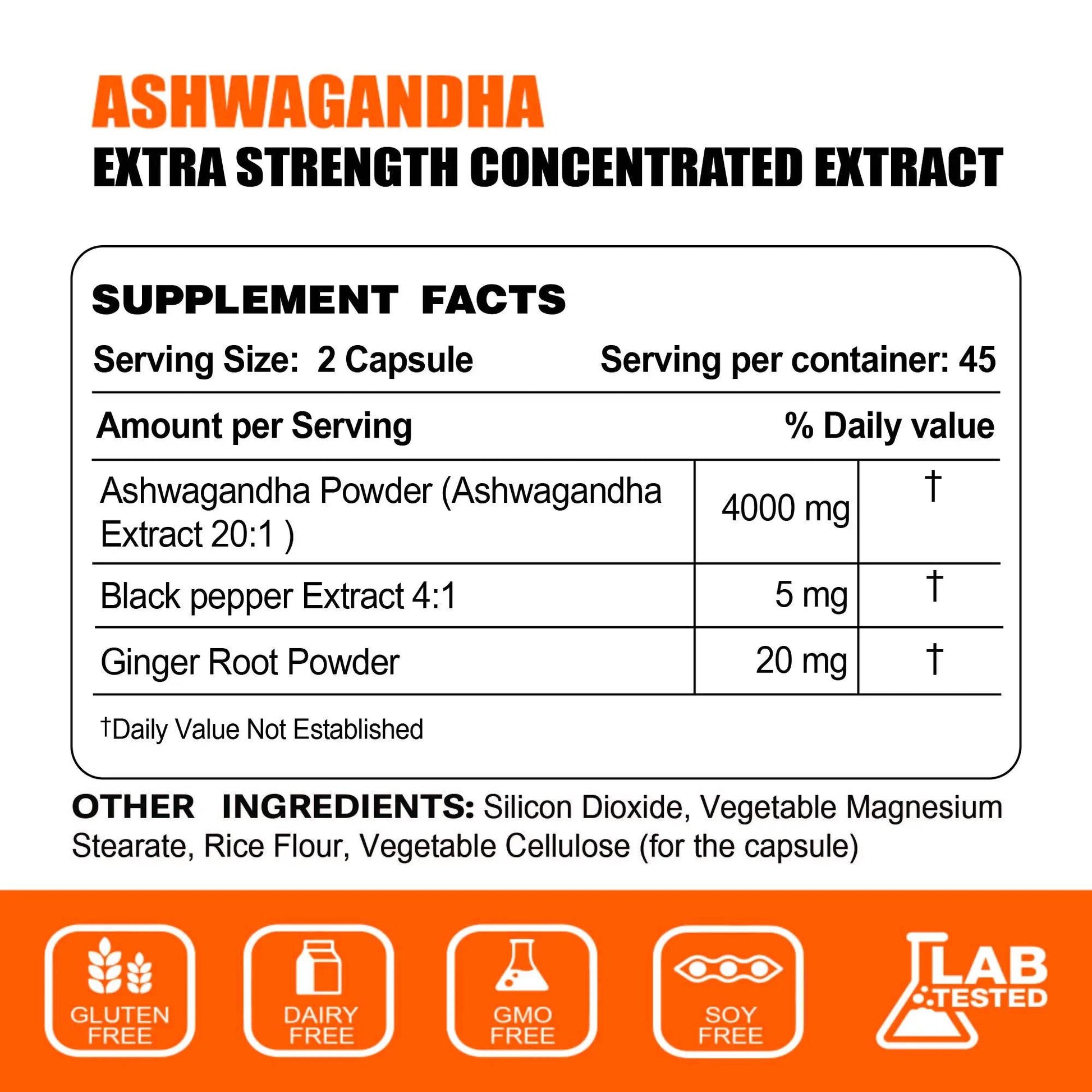 Nature4U Ashwagandha 4000mg Extra Strength, Natural Adaptogen Mood & Stress Support, Sleep & Energy Support, 90 Vegan Capsules