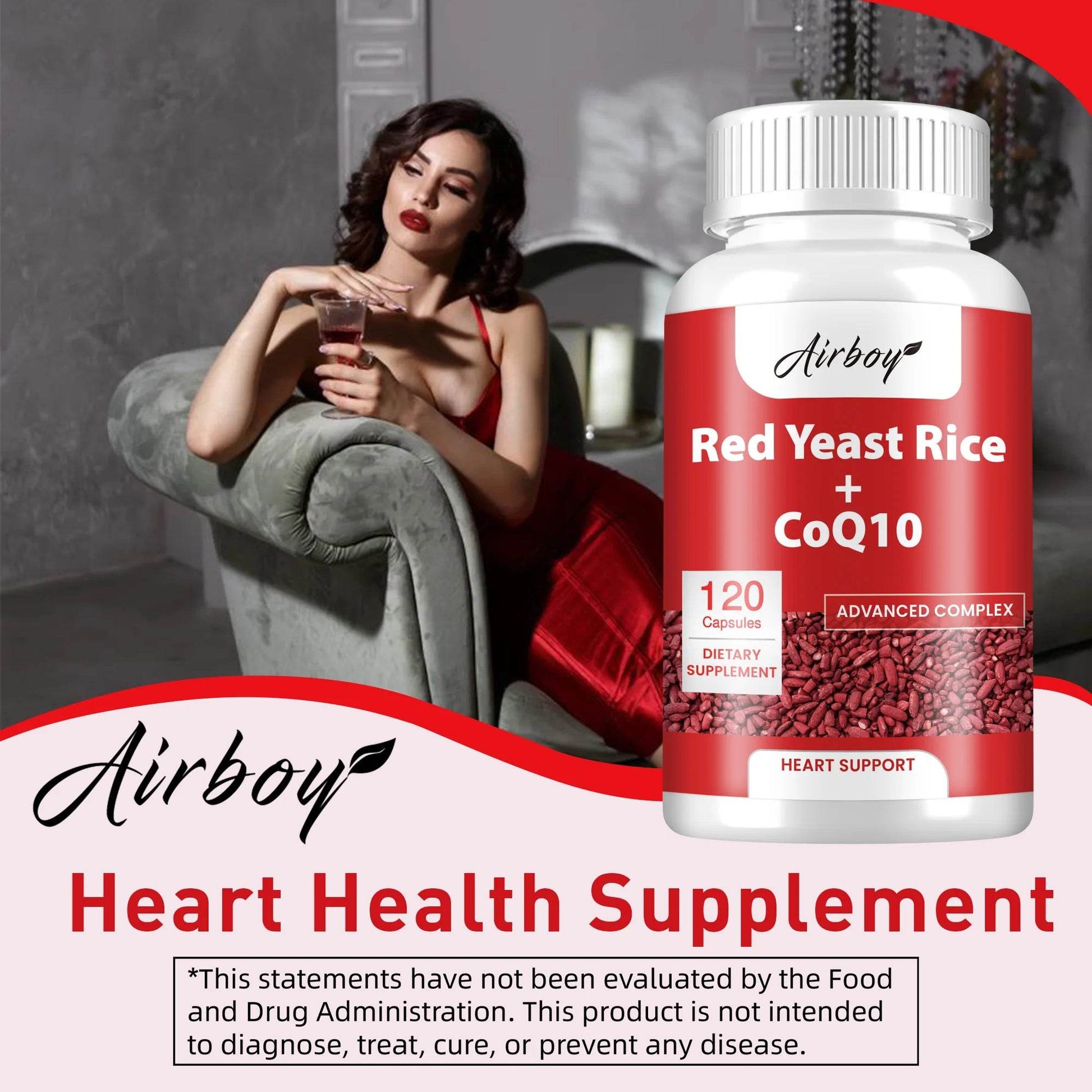 Red Yeast Rice CoQ10 - Supports Heart, Cardiovascular Health, and Maintains Healthy Cholesterol Levels - 120 Capsules