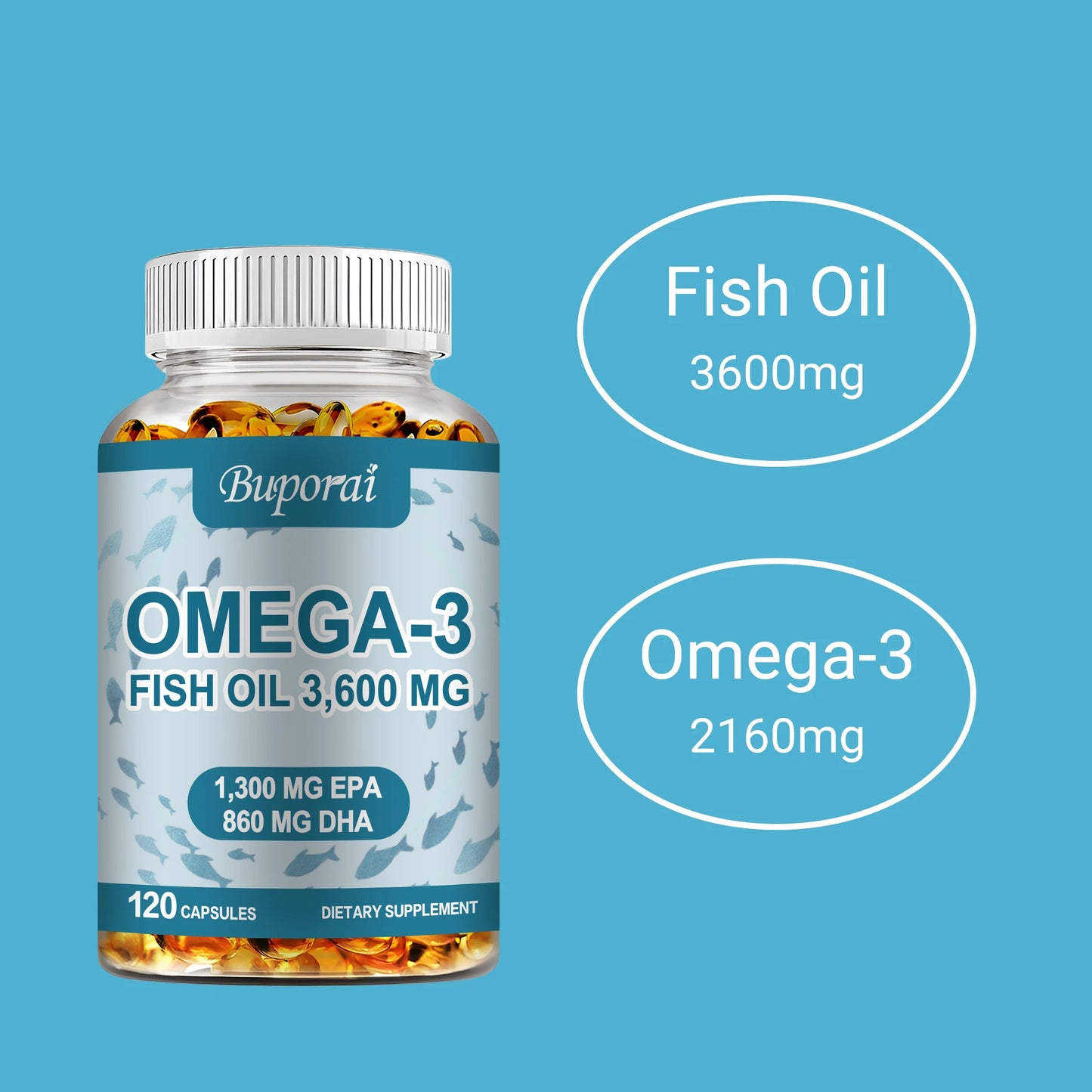 Omega 3 Fish Oil - Benefits The Cardiovascular System, Cognitive Function, and Learning Ability - 120 Capsules