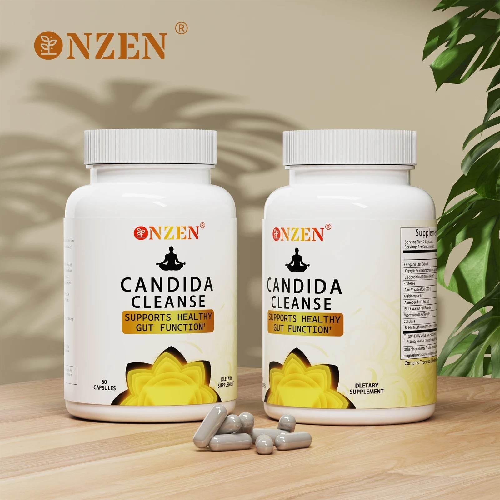 Candida Cleanse with Natural Herbs and Probiotics, Oregano Leaf, Wormwood, Black Walnut, Caprylic Acid 1 Bottle United States