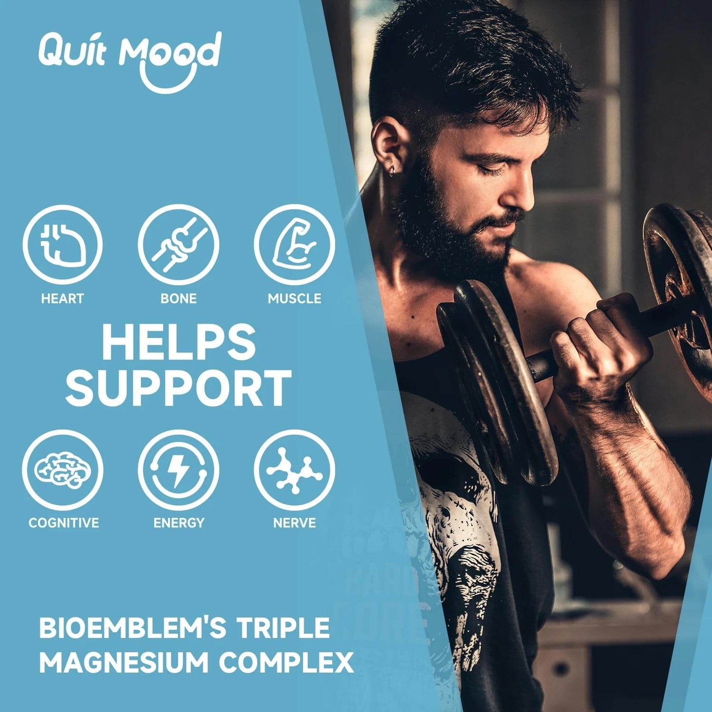 Quitmood Triple Magnesium Complex | 300mg of Magnesium Glycinate, Malate, & Citrate for Muscles, Nerves, & Energy | High Absorpt