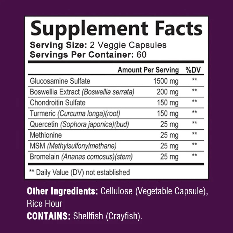 Glucosamine Chondroitin Joint Health Supplement with Turmeric Boswellia Quercetin 120 Capsules Support Mobility And Wellness