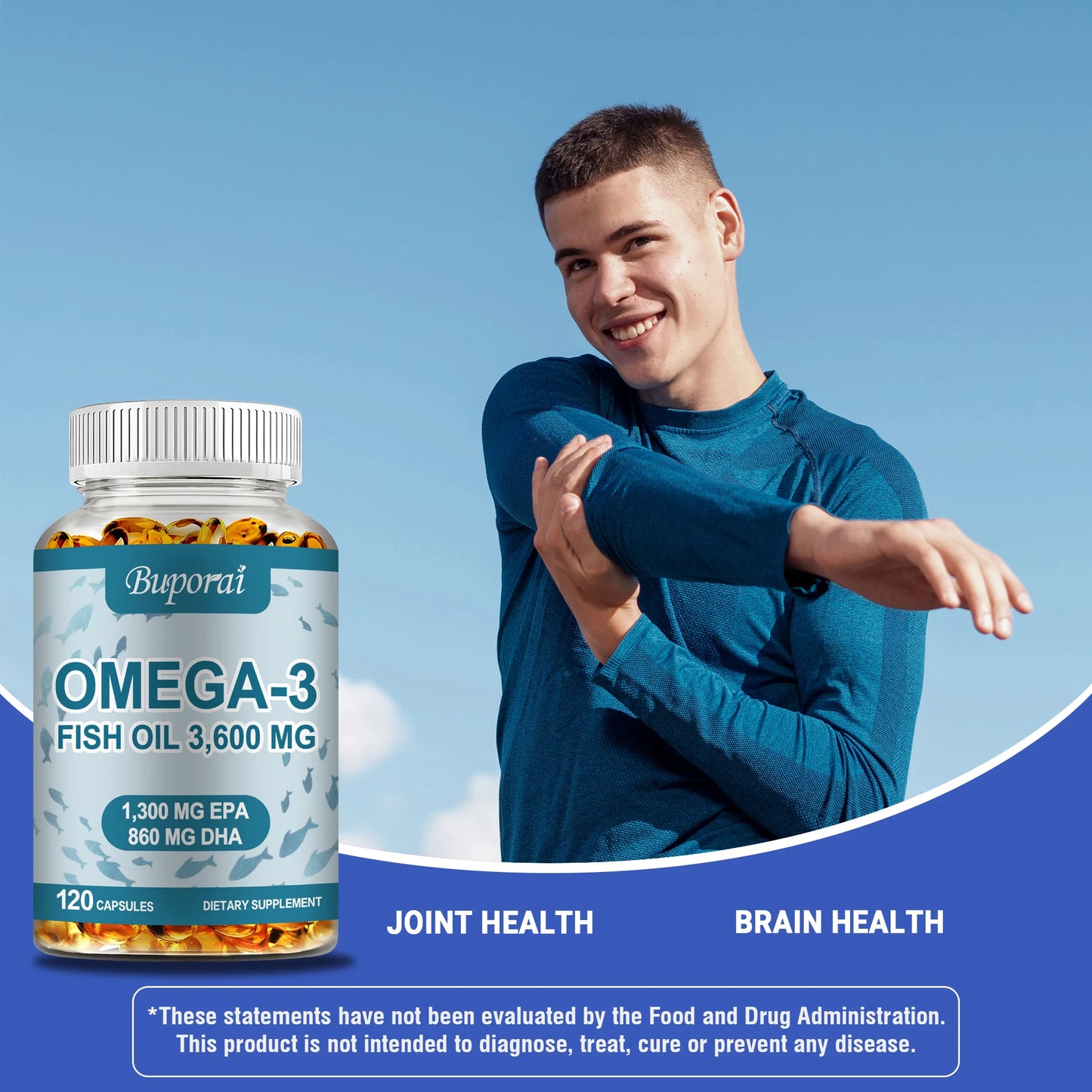 Omega 3 Fish Oil - Benefits The Cardiovascular System, Cognitive Function, and Learning Ability - 120 Capsules