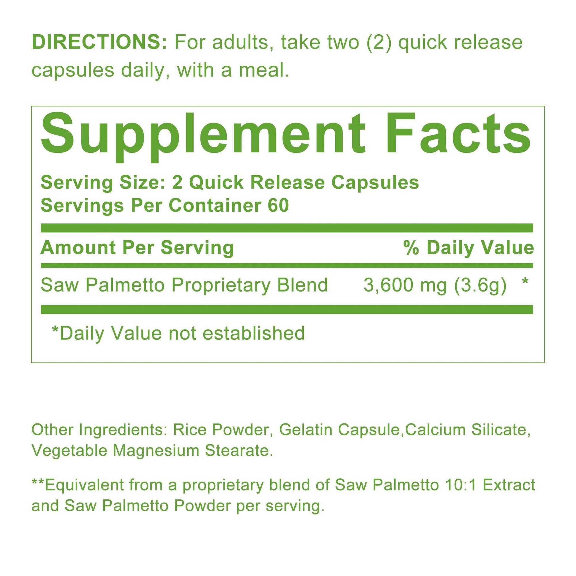 Saw Palmetto - Promotes Hair Growth and Urinary Support, Prostate Health, Prevents Hair Loss - 120 Capsules