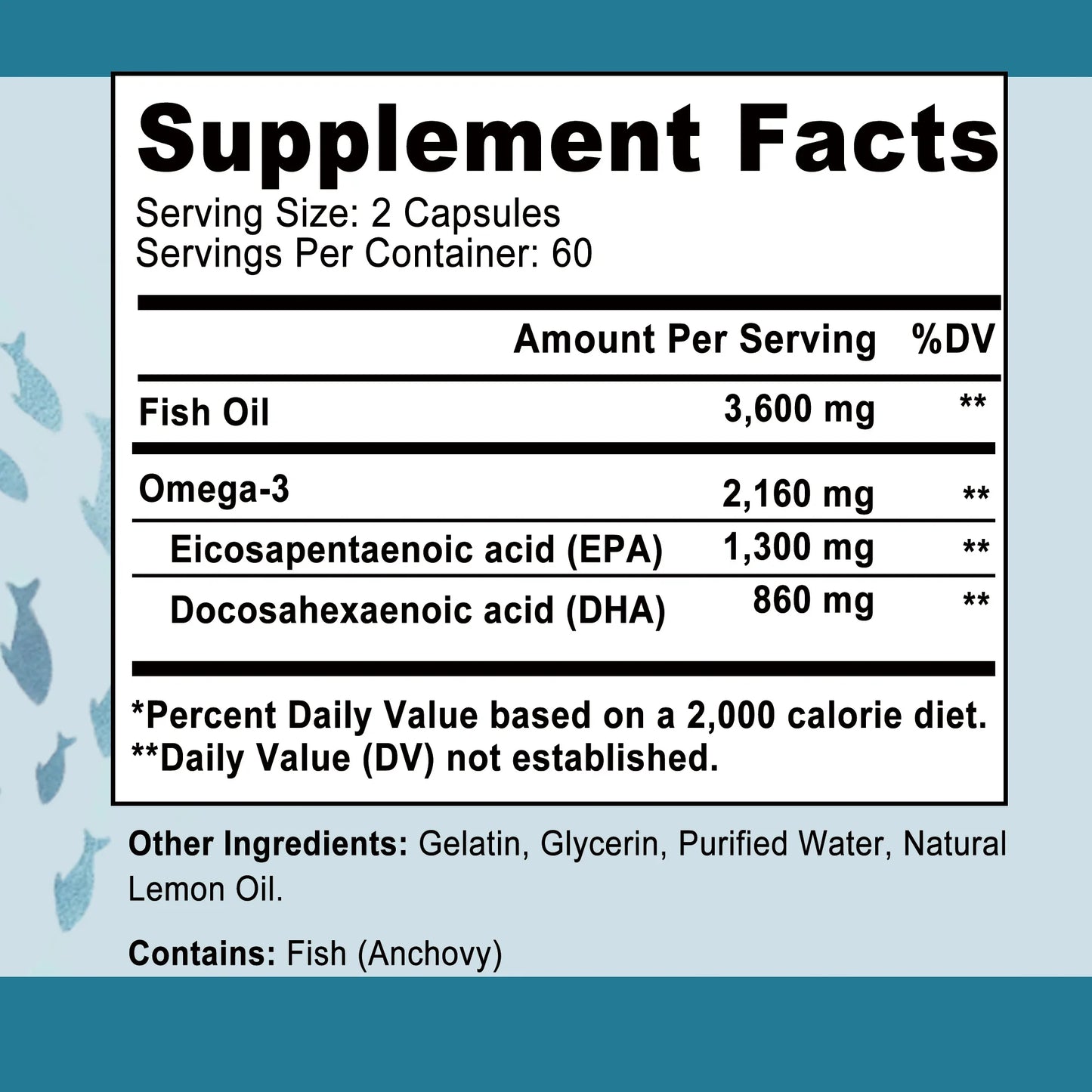 Omega 3 Fish Oil - Benefits The Cardiovascular System, Cognitive Function, and Learning Ability - 120 Capsules