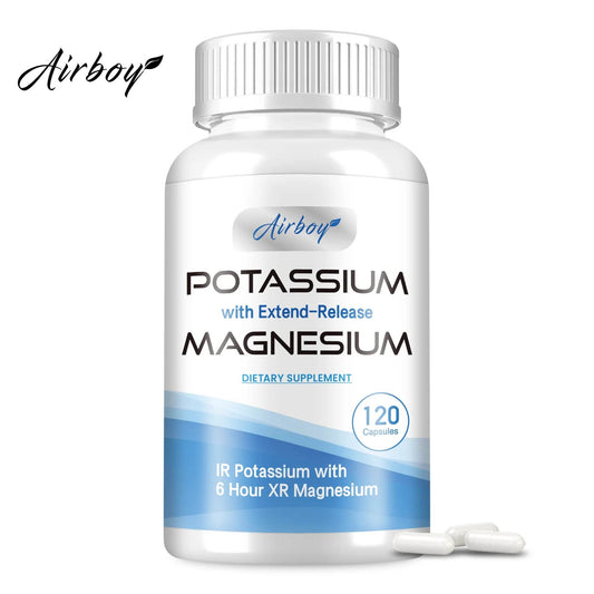 Potassium with Magnesium Supplement - Blood Pressure Support, Promotes Healthy Blood Flow, Heart Health - 120 Capsules