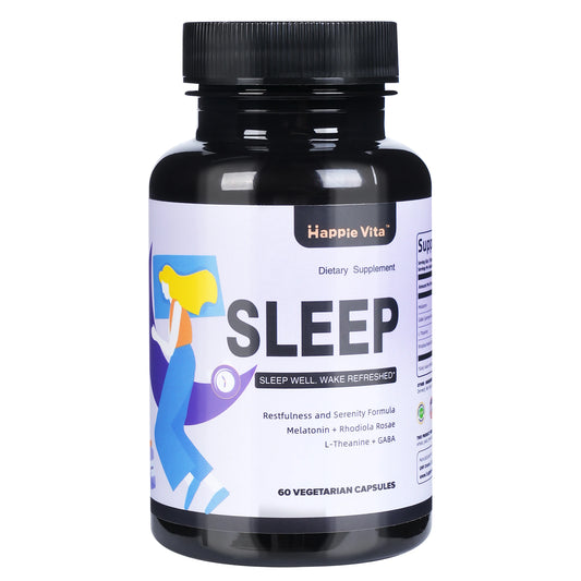 HappieVita 4 in 1 Sleep Aid for Adults, Melatonin, Rhodiola Rosea, GABA and L-Theanine Relaxation and Sleep Supplement, 60 Capsu United States