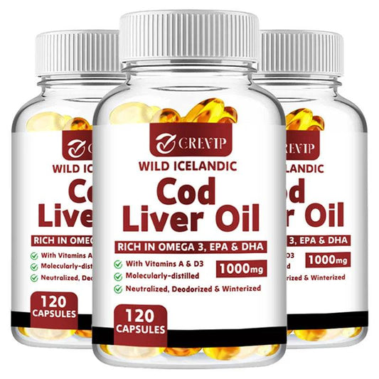 Cod Liver Oil - Heart Joint Brain & Immune Support - Omega 3 EPA/DHA - 120 Capsules Three-Best choice United States