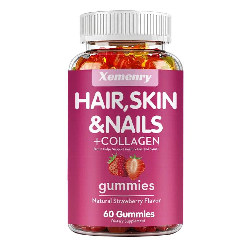 Hair, Skin & Nails + Collagen Gummies - Promotes Healthy Skin, Joints, Hair, Nails, Antioxidants - 60 Gummies 60 Gummies United States