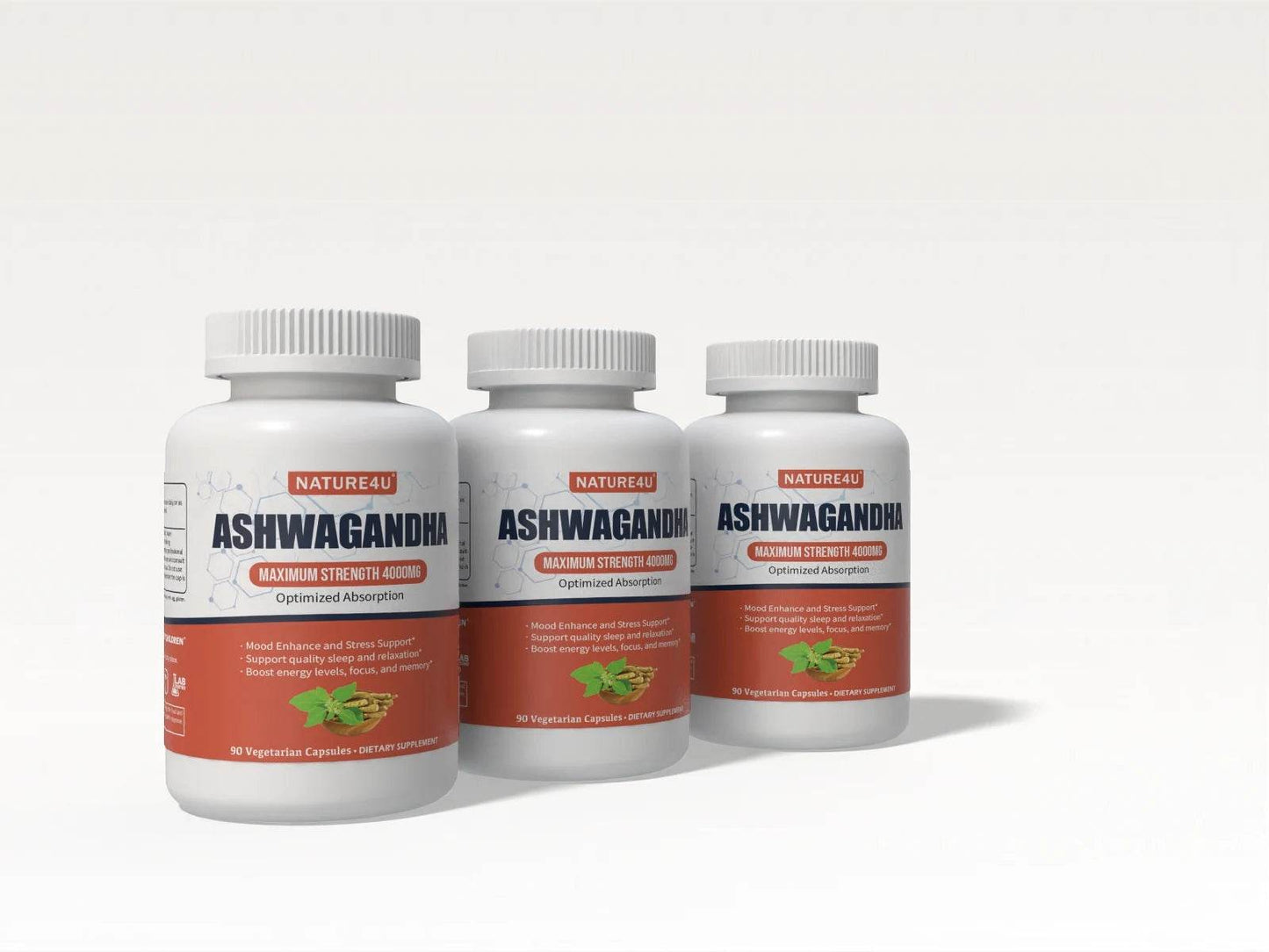 Nature4U Ashwagandha 4000mg Extra Strength, Natural Adaptogen Mood & Stress Support, Sleep & Energy Support, 90 Vegan Capsules 3 bottles United States