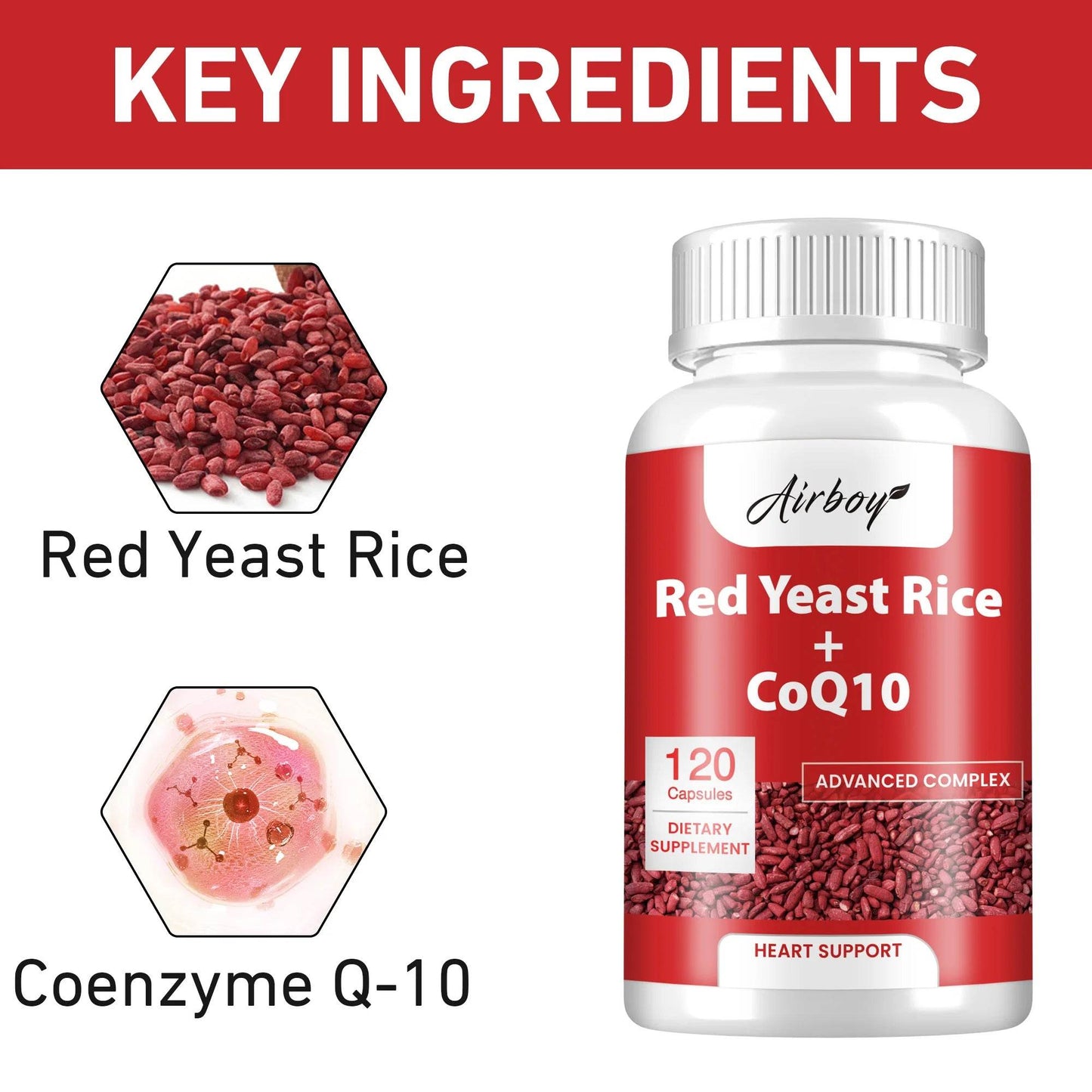 Red Yeast Rice CoQ10 - Supports Heart, Cardiovascular Health, and Maintains Healthy Cholesterol Levels - 120 Capsules