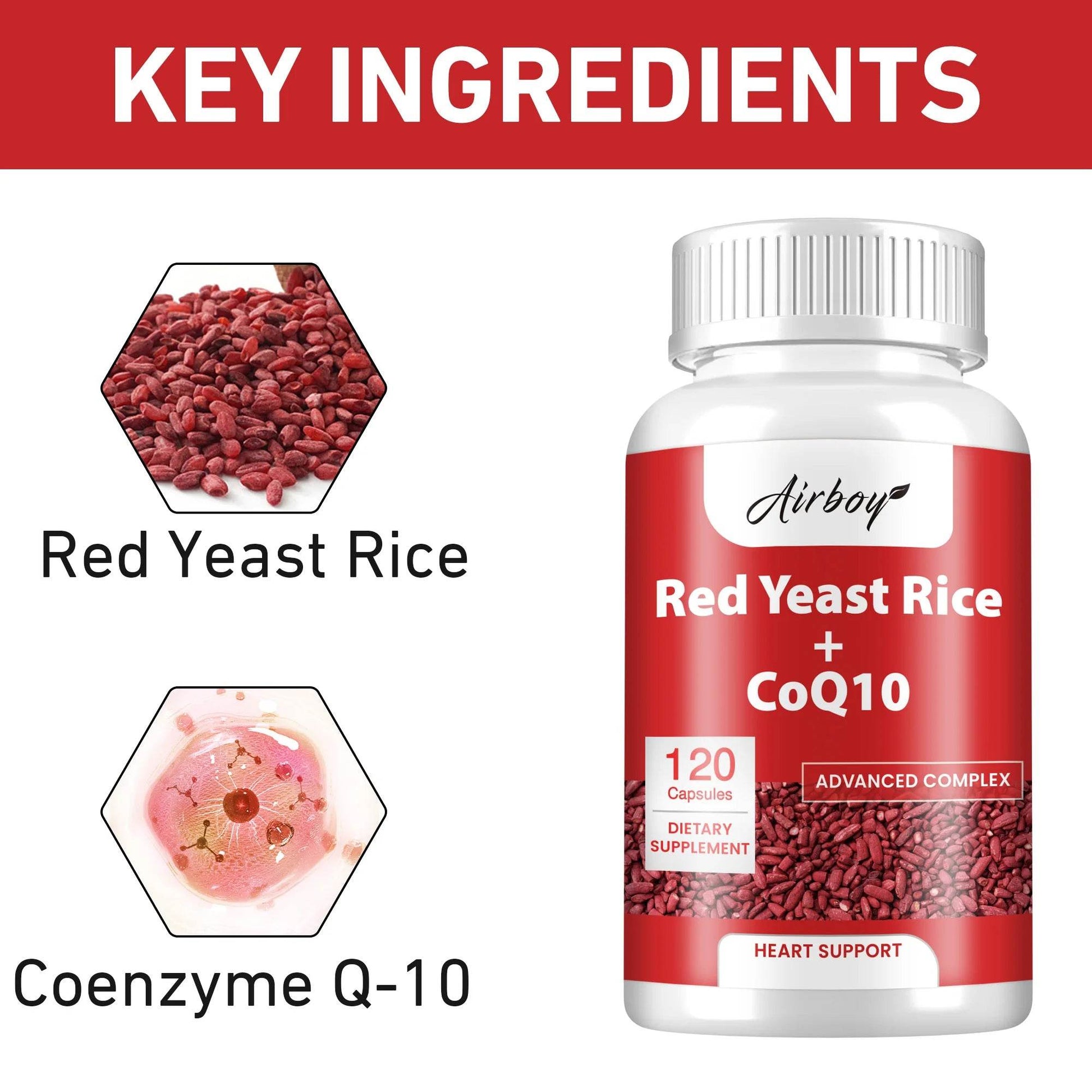 Red Yeast Rice CoQ10 - Supports Heart, Cardiovascular Health, and Maintains Healthy Cholesterol Levels - 120 Capsules