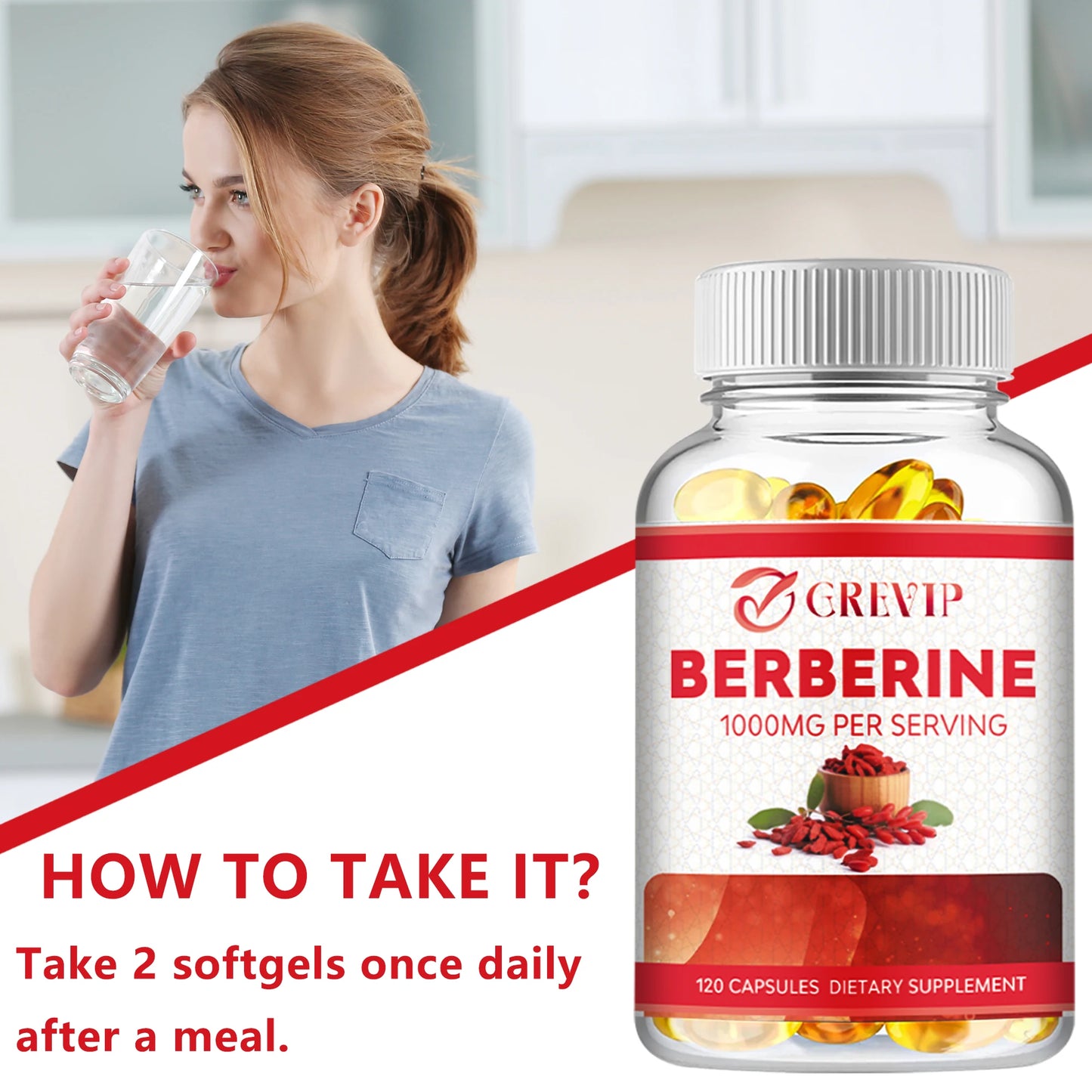 Berberine Extract Supplement - Immune System Support, Healthy Gastrointestinal Tract, Heart Health - 120 Capsules