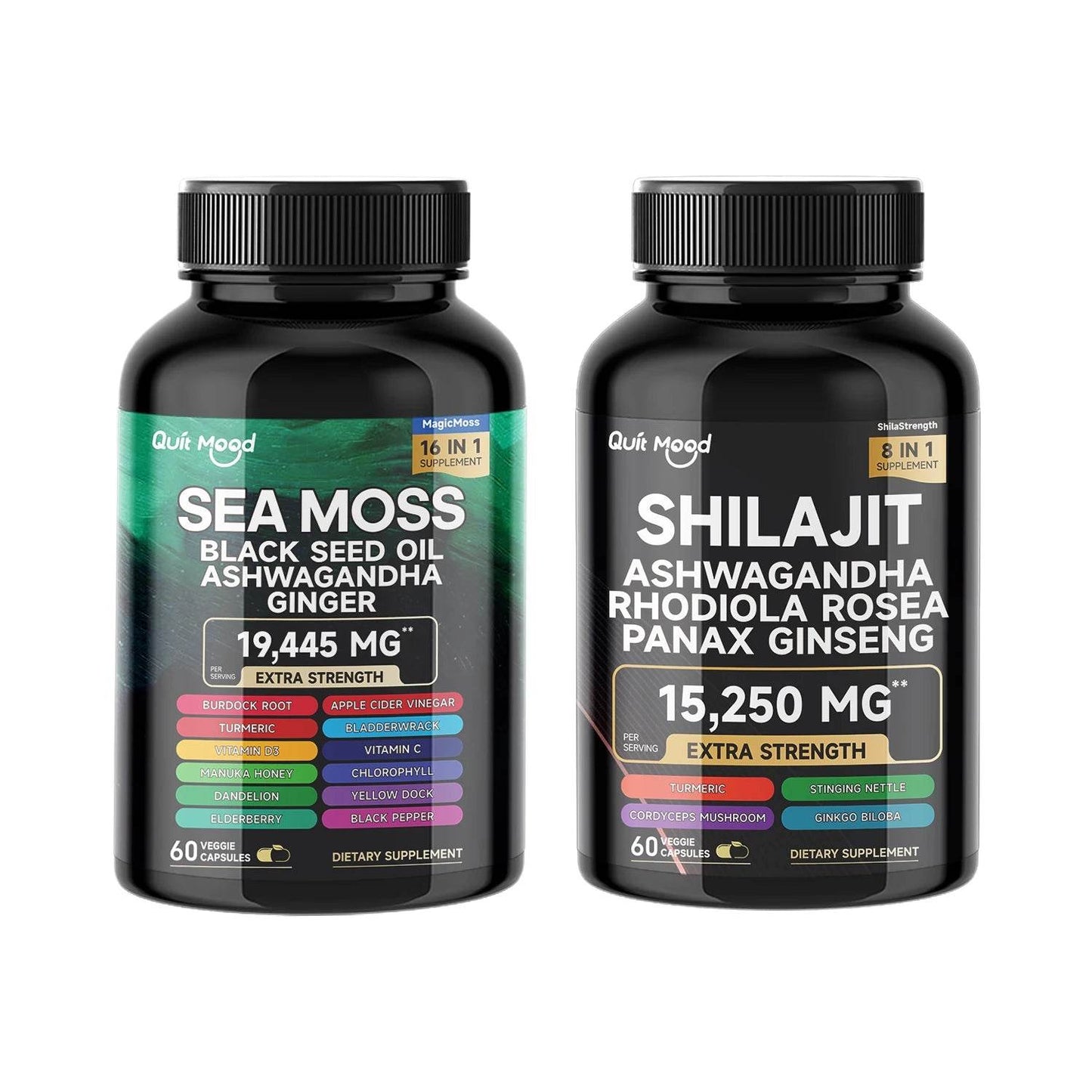 Sea Moss and shilajit Bundle 120 capsules, with Seamoss, Black Seed Oil, Ashwagandha, Ginger, Burdock Root, Turmeric, Black Pepp 1 Bundle United States