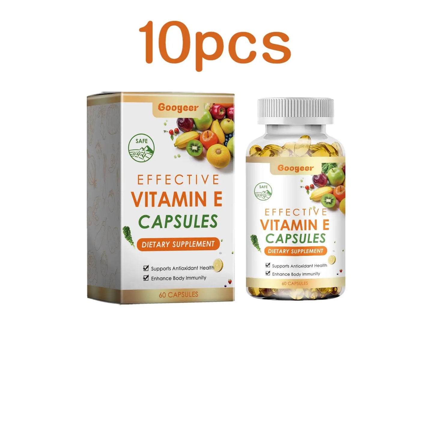 Googeer 60pcs Vitamin E Capsule Promote Digestion Help Blood Birculation Enhance Energy Daily Vitamin Supplement Dietary Capsule buy 4 free 6 United States