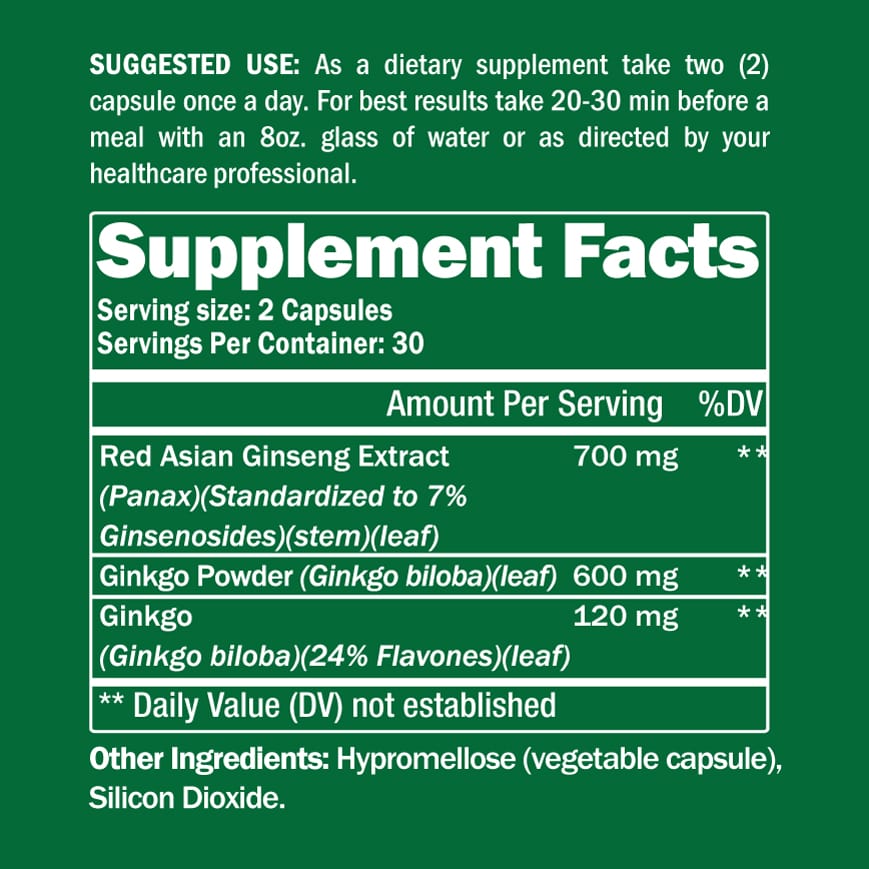 Ginkgo Biloba + Ginseng 60 Capsules