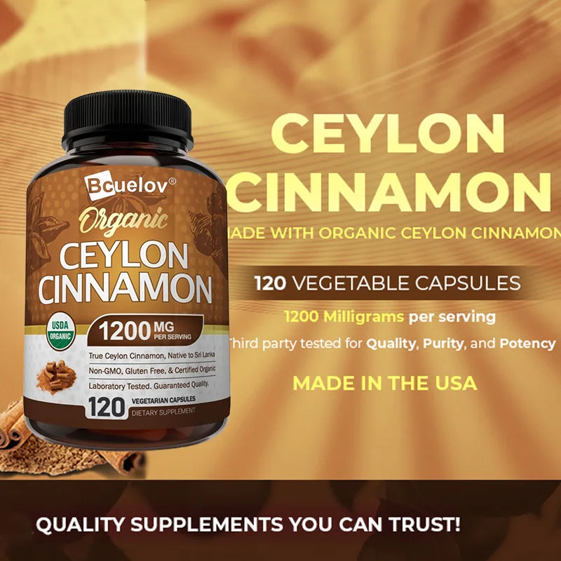 Organic Ceylon Cinnamon Supplement 1200mg - Supports Healthy Blood Sugar Levels and Promotes Heart Health, Antioxidants