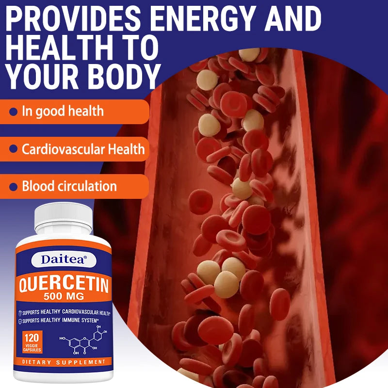 Quercetin 500mg Capsules -Supports Immune,Cardiovascular,Respiratory Health,Antioxidant Vegetarian Supplement for Men and Women
