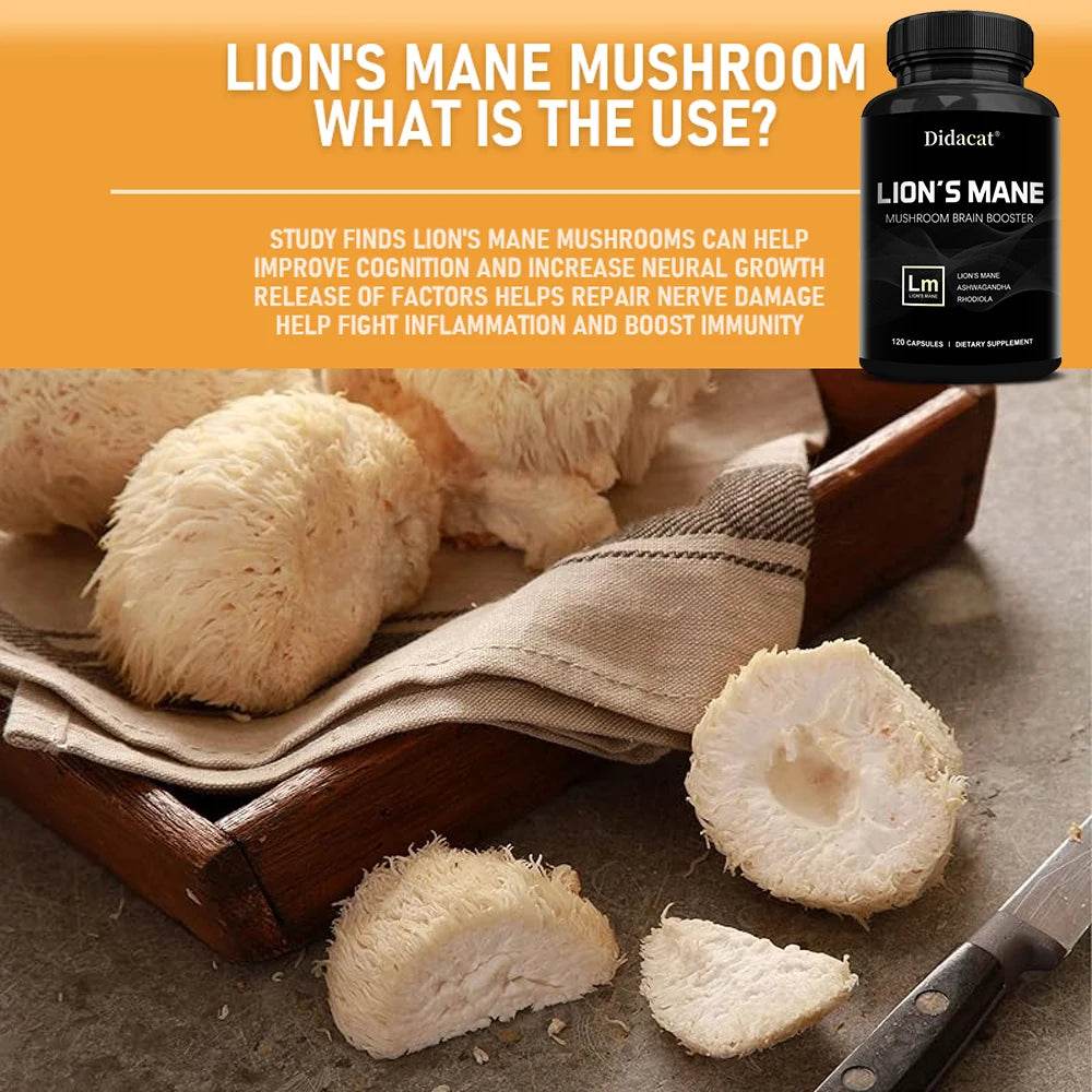 Lion's Mane Supplement - Supports Healthy Energy, Memory, Focus, Mood, Nervous System, Immune Health, 120 Capsules