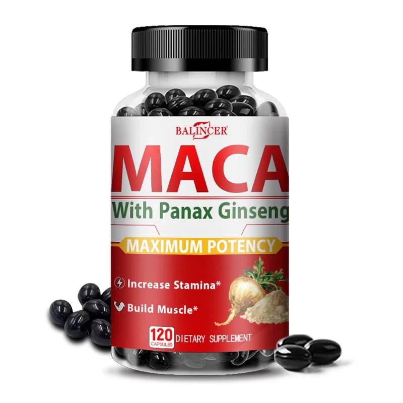 Maca Root + Ginseng Extract Supplement - Performance, Muscle Building, Energy, 120 Vegetarian Capsules 120count United States