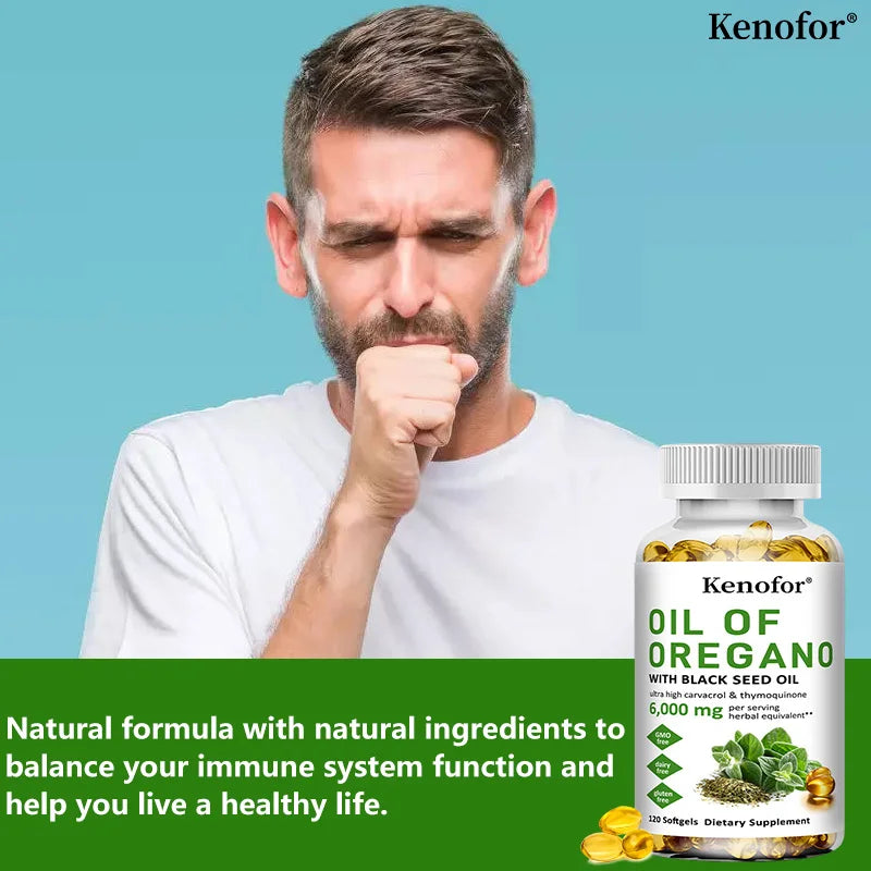 Oregano Oil Softgels - Contains Black Seed Oil, Promotes Digestion and Intestinal Health, Antioxidant, Enhances Immunity