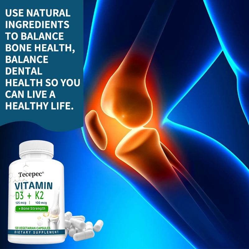 Vitamin D + Vitamin K Supplement, Supports Joint, Bone, Immune & Heart Health, Improves Calcium Absorption, 120 Tablets