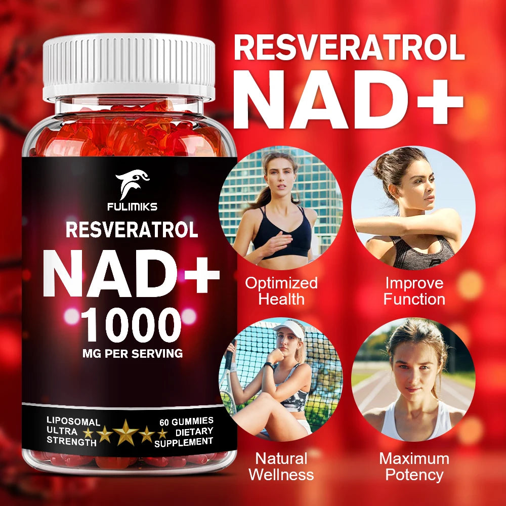 NAD+ Resveratrol Supplement Gummies - High Absorption, Energy Supplement, Daily Energy & Skin Support - 60 Gummies