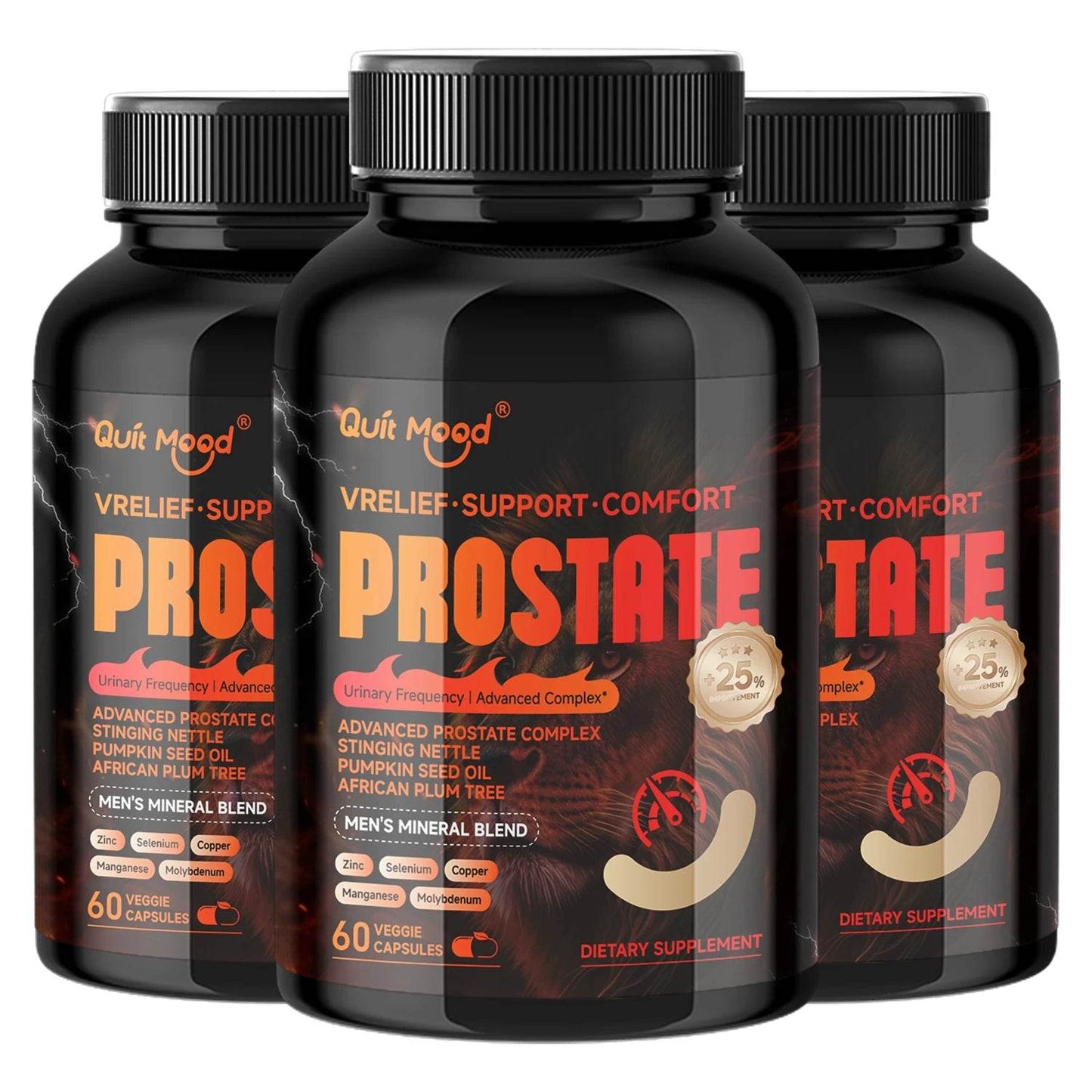 Quit mood - Advanced Prostate Support | Stinging Nettle, Pumpkin Seed Oil & African Plum Extract | 60 Caps - Men’s Health Focus 3 bottles-180 Caps United States