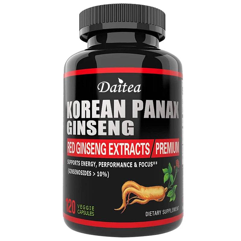 Korean Red Ginseng Vegetarian Capsules - Balances Energy Levels, Reduces Stress, Helps Maintain Memory, Focus and Fights Fatigue 120count United States