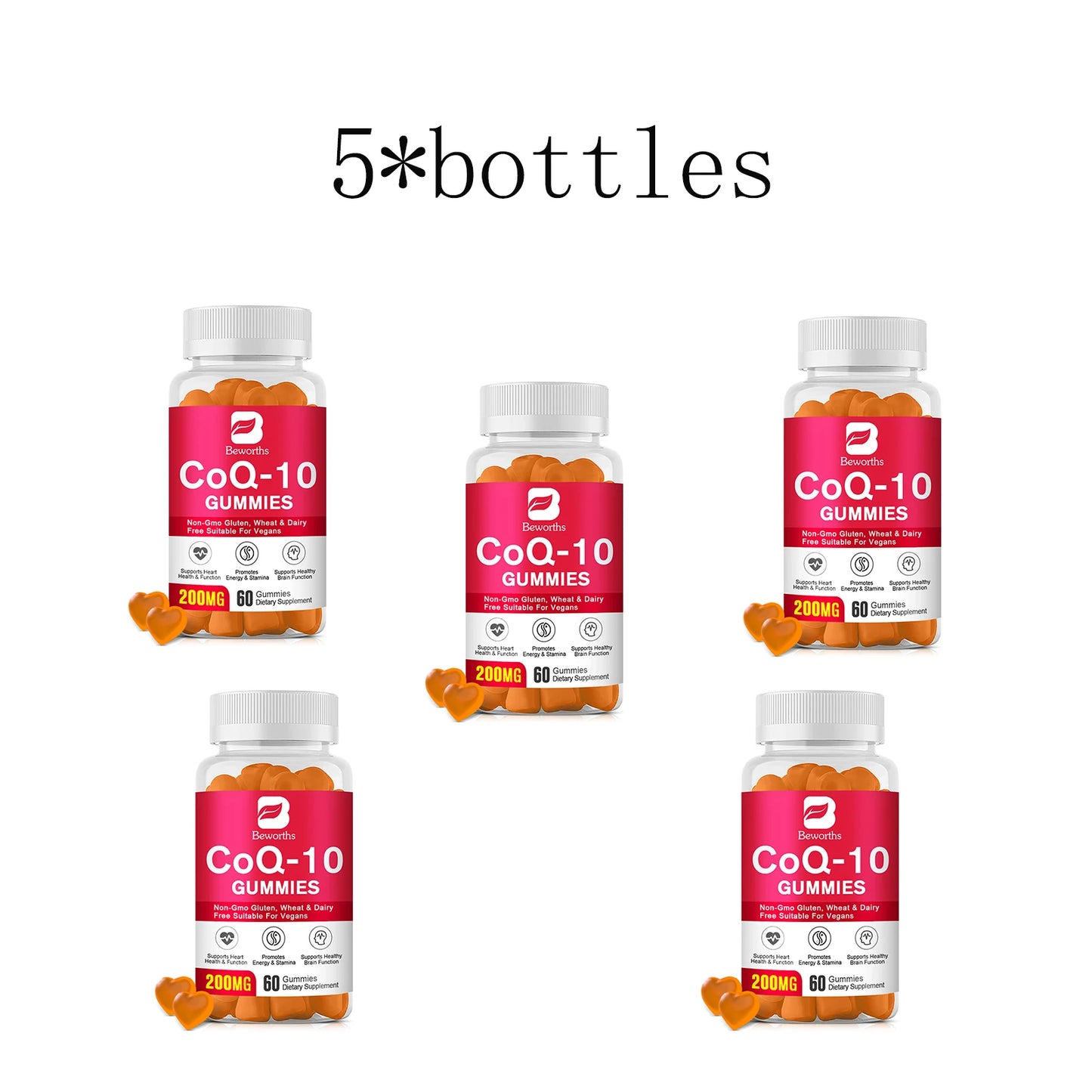 CoQ10 Gummies,for Cellular Energy, Brain & Antioxidant, Coenzyme Q10 Supplement 5 bottles United States