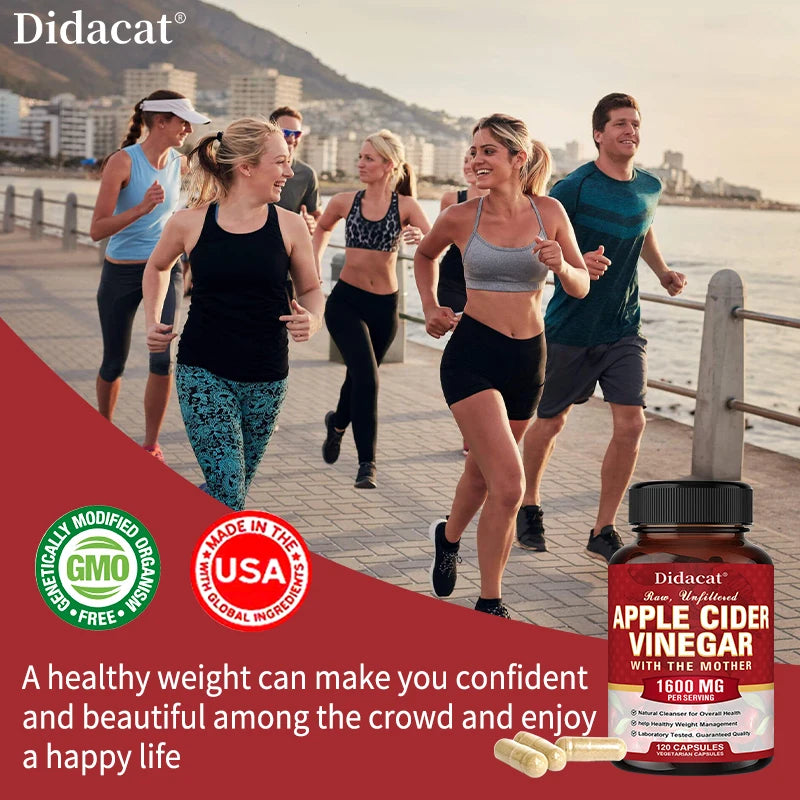 Apple Cider Vinegar Capsules 1600mg - Healthy Weight Management, Digestion, Detoxification, Immunity, Cleansing