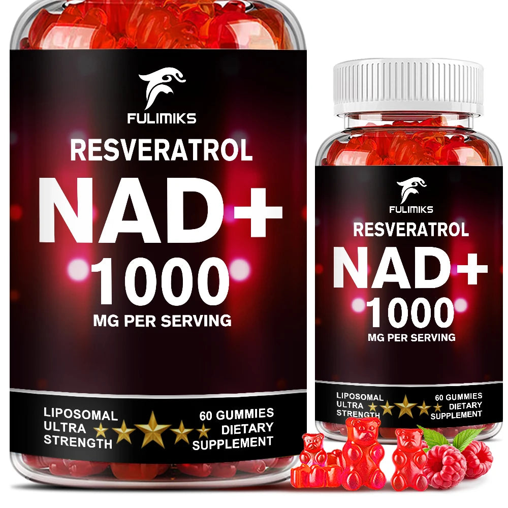 NAD+ Resveratrol Supplement Gummies - High Absorption, Energy Supplement, Daily Energy & Skin Support - 60 Gummies