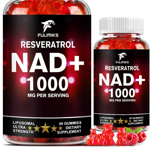 NAD+ Resveratrol Supplement Gummies - High Absorption, Energy Supplement, Daily Energy & Skin Support - 60 Gummies