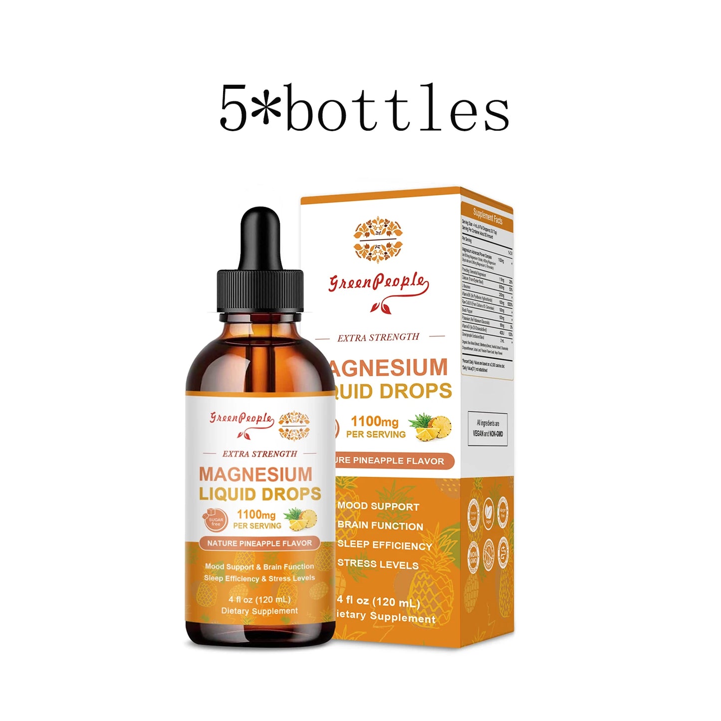 Magnesium Complex Supplement , Magnesium Liquid Drops with Magnesium Glycinate & Citrate ,Calm Mood, Muscle & Sleep for Adults 5 bottles United States