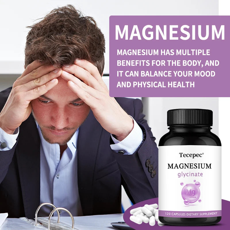 Magnesium Supplement - Pure Magnesium Glycinate Capsules, Maximum Absorption - Supports Sleep, Brain Function, Heart & Mood