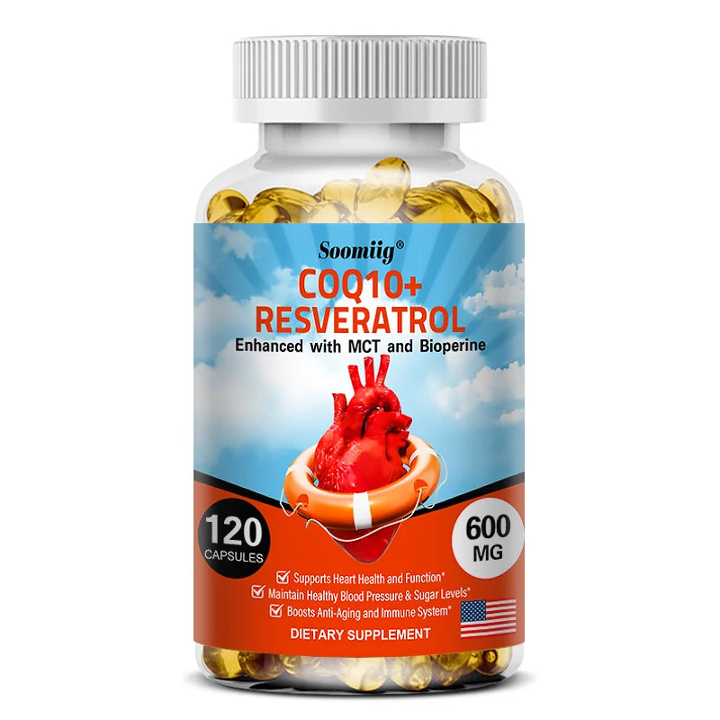 120 CoQ10 + Resveratrol Capsules Supplement to Support Energy, Vitamins, Heart Health and Blood Pressure Levels 120coumt United States