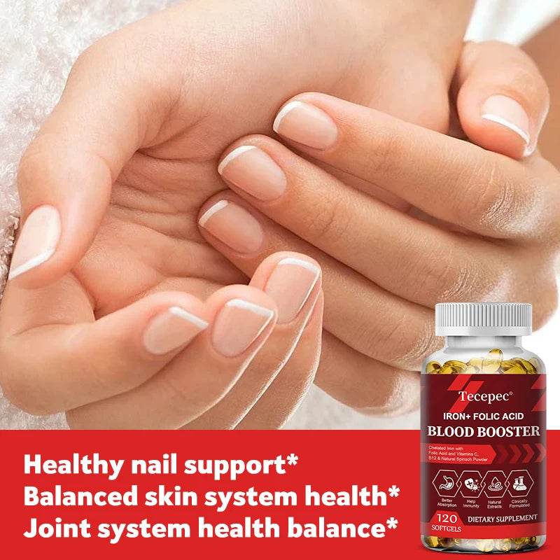 With Iron + Folic Acid, Vitamin C, B12, Blood Booster, Supports Energy, Hemoglobin & Immunity, 120 Capsules