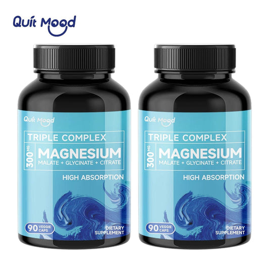 Quitmood Triple Magnesium Complex | 300mg of Magnesium Glycinate, Malate, & Citrate for Muscles, Nerves, & Energy | High Absorpt 2 bottles United States