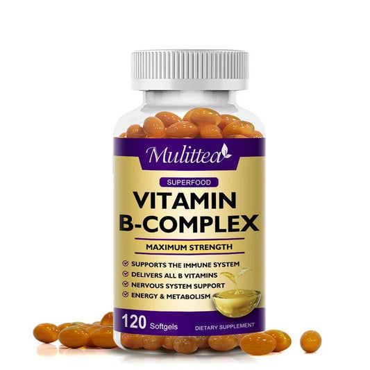 Mulittea Vitamin B Complex Capsules Help Relieve Fatigue Improve Digestion Reduce Stress Better Mood Support Immune Supplement 120pcs United States