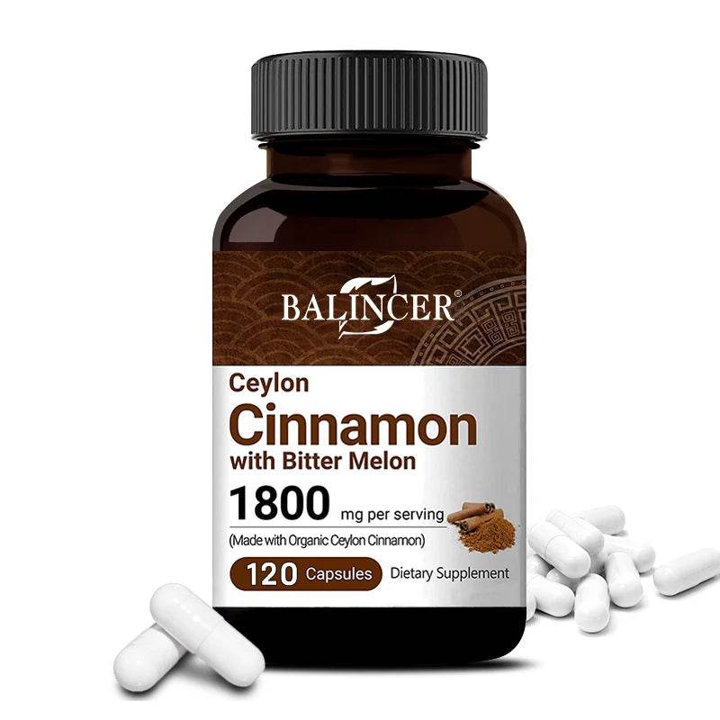 Ceylon Cinnamon 1800mg - Organic Ceylon Cinnamon & Organic Bitter Melon, 2-in-1 Support, Bone, Joint, Blood Sugar, Antioxidant 120count United States