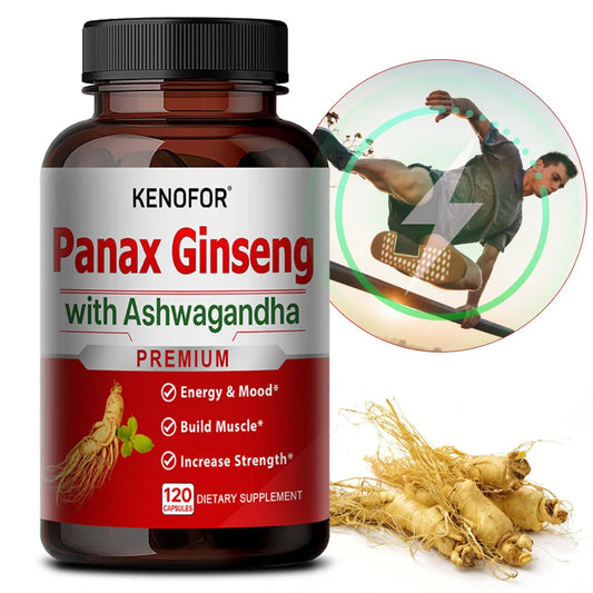 Ginseng and Ashwagandha Extract Supplement - Enhances Energy, Strength, Vitality, and Performance in Men and Women