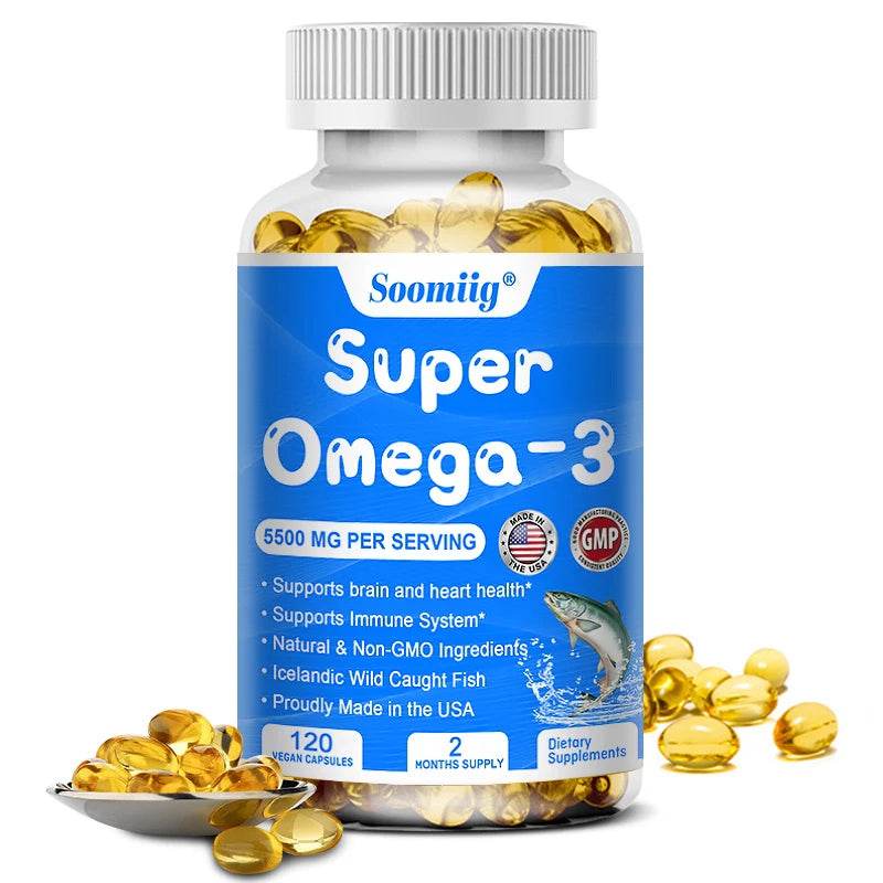 Wild Caught Super Strength Omega 3 Fish Oil 120 Softgels 5500mg High EPA 1200mg DHA 900mg Non-GMO Gluten Free Dietary Supplement 120count United States