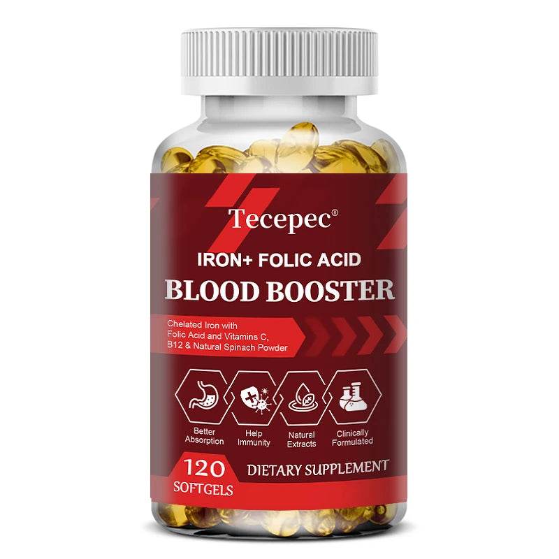 With Iron + Folic Acid, Vitamin C, B12, Blood Booster, Supports Energy, Hemoglobin & Immunity, 120 Capsules United States 120coumt